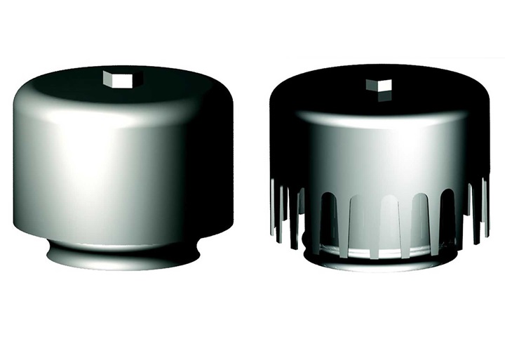 Graphic of a standard bubble cap and slotted bubble cap 