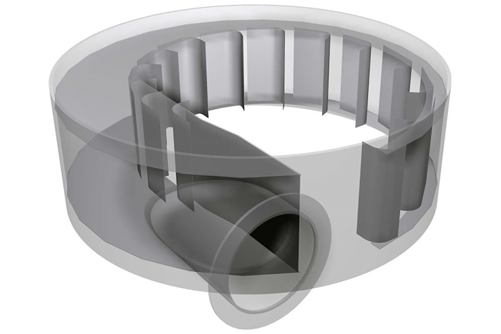 Graphic of Sulzer tangential gas inlet device called vapour horn