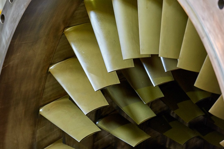 Gas turbine compressor casing with mounted vanes.